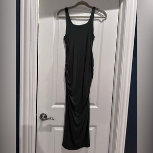 Good American Women’s Ruched Square Neck Midi Dress - Medium - Olive Green